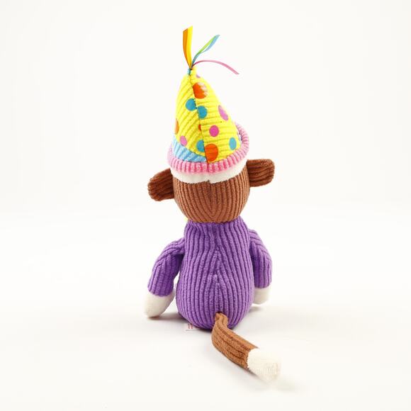 Ty Happy Birthday Sock Monkey Beanie Baby 10'' Plush Purple Polka Dot - Picture 4 of 8